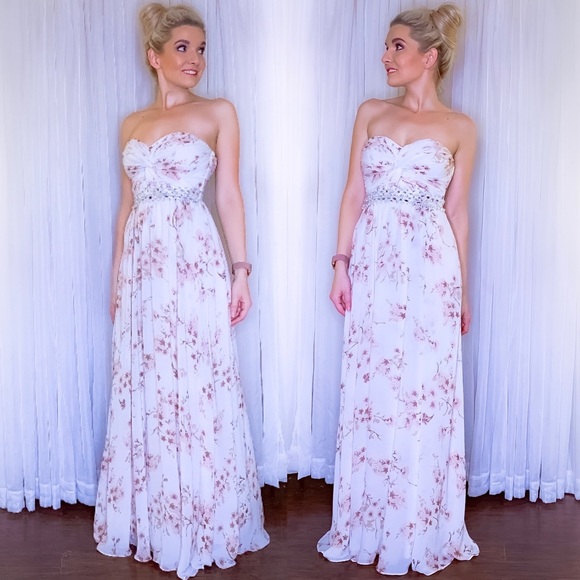 White Floral Bridesmaid Wedding Prom Pageant Dress - Picture 4 of 8